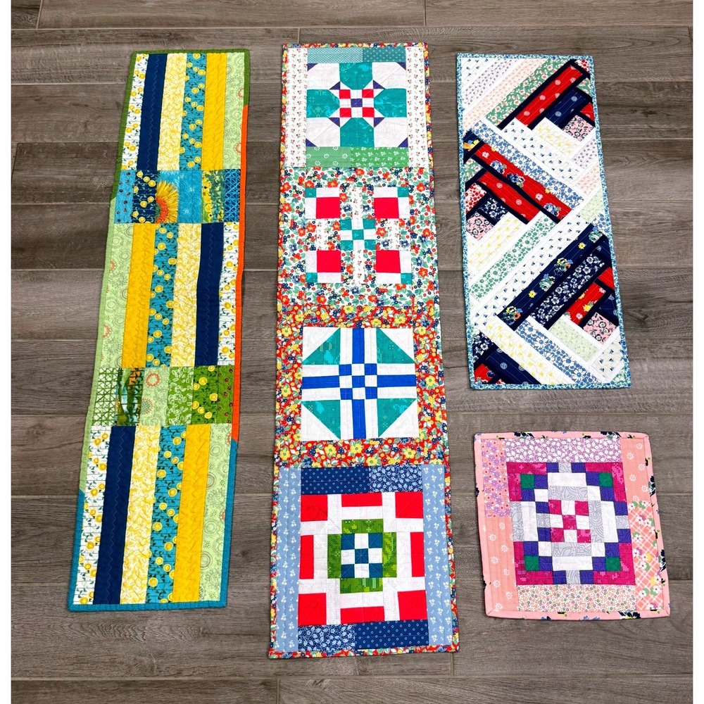 Handmade Quilted Table Runner Set 4pc Multicolor Floral Patchwork Farmhouse